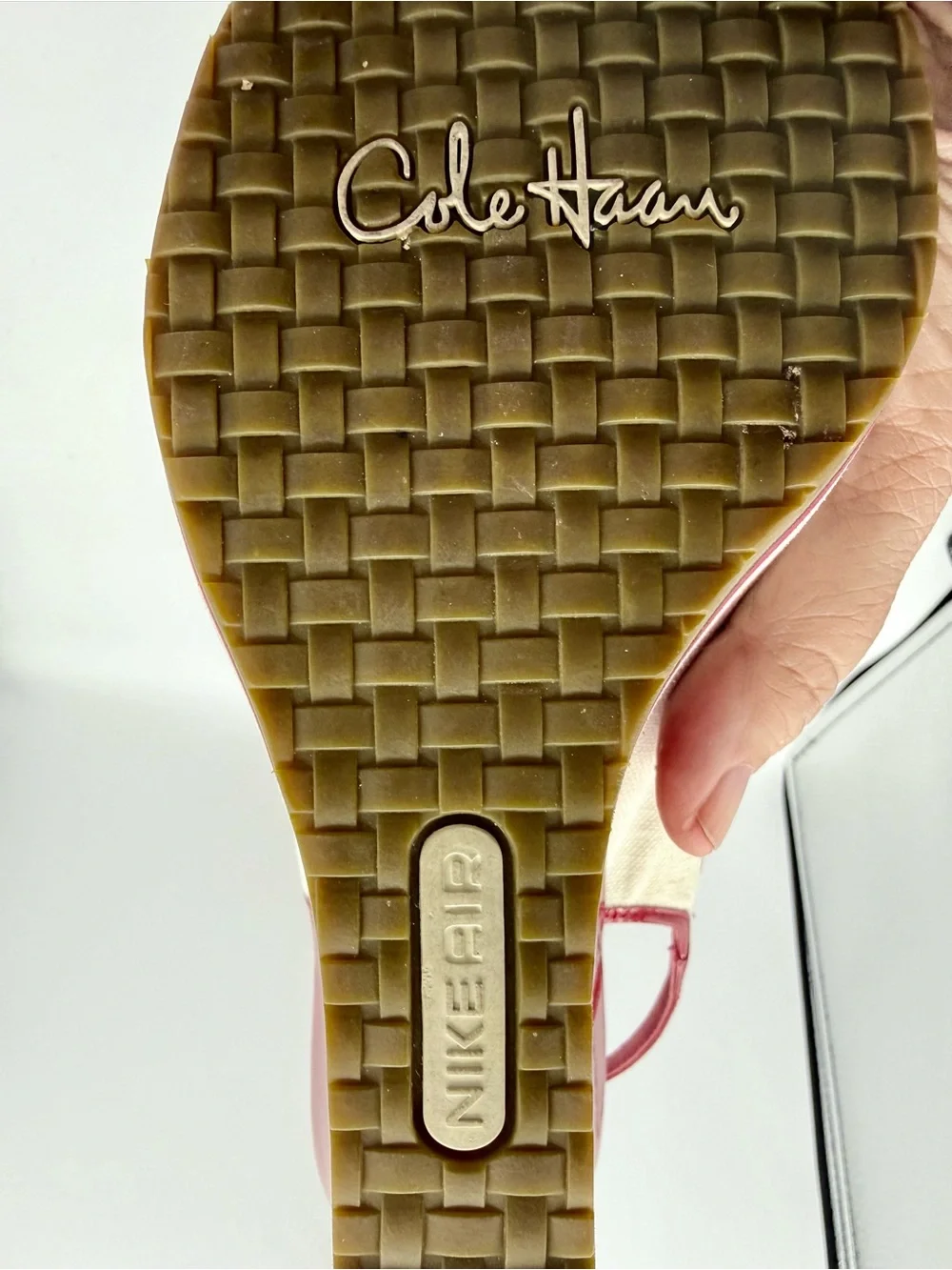 Cole Haan G Series Nike Air Wedge Sandals Canvas Patent Bow 8B